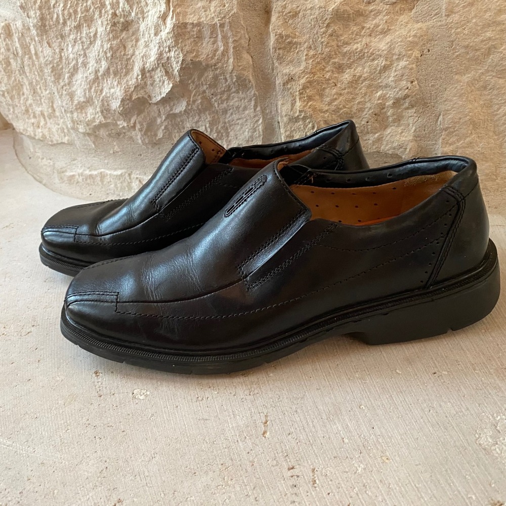 Clarks Unstructured Black Leather Slip On Loafer Shoes Men‎ US 8.5 EU 41